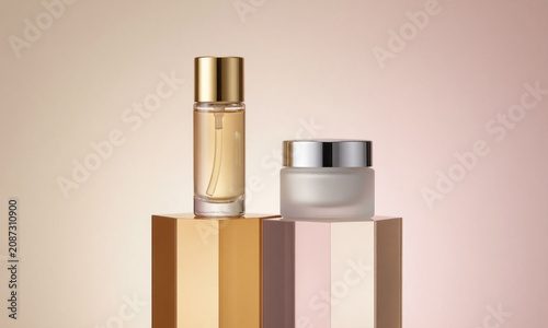 Perfume Bottle and Cream Jar on Pedestals