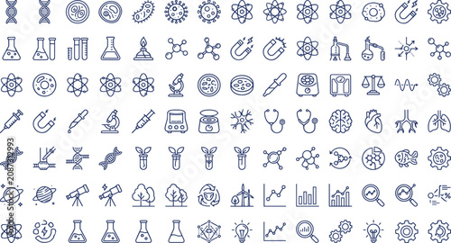 Foto Science and laboratory line icons mega pack for biology chemistry physics medica