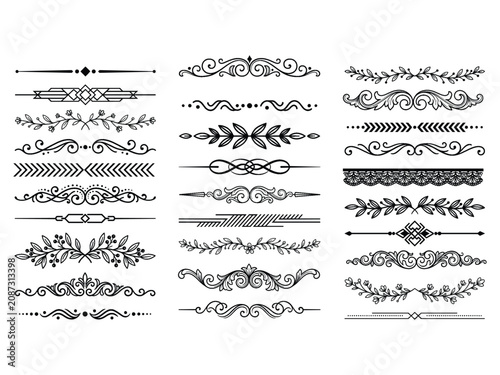 Tableau sur toile Ornate decorative dividers and borders set with floral and vintage flourishes