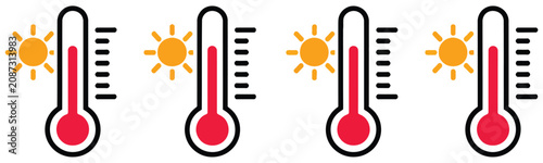 Thermometer with sun icon vector illustration showing high temperature, heatwave warning, weather forecast, and modern environmental monitoring designs