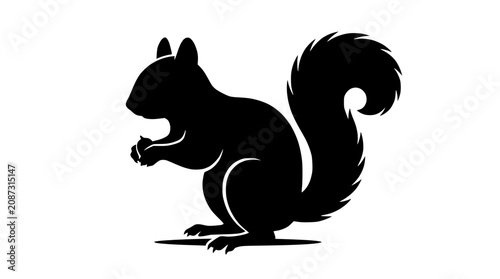 Cuadro en lienzo Black silhouette of sitting bushy squirrel