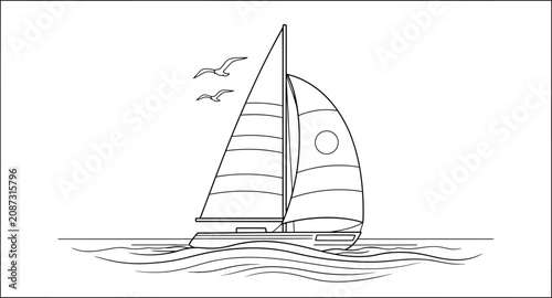 Sailboat line art coloring page vector illustration isolated on white background