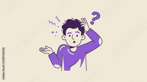 Foto Confused man scratching head flat vector illustration concept