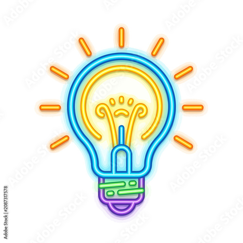 Quadro su tela A glowing lightbulb icon emits vibrant rays on a white background