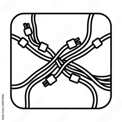 Intertwined electrical power cables in square frame vector illustration for networking infrastructure technology and connectivity concept