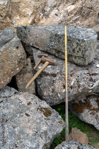 Rock hammers used for geological field research and mineral exploration