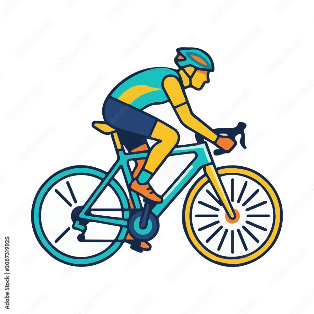 Fototapeta premium Flat vector illustration of person cycling outdoors for sport and fitness activity