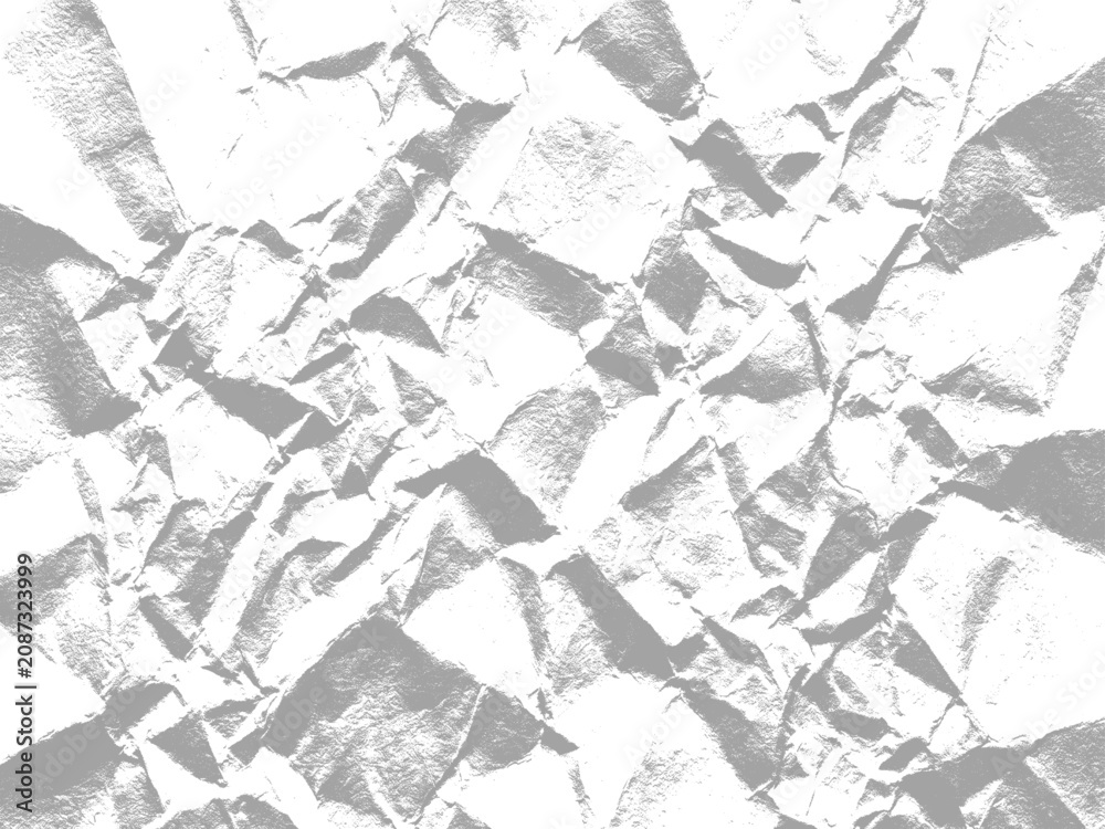 Naklejka premium White crumpled foil texture with silver metallic reflections and wrinkled surface details.