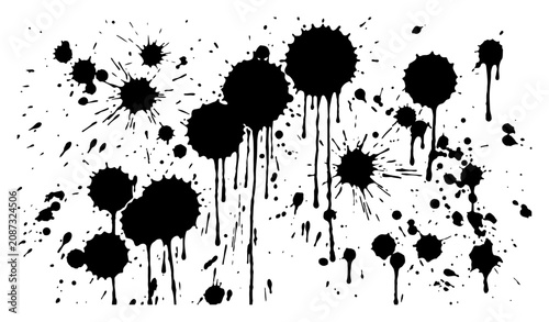 Картината върху платно Ink blots with running paint drips and scattered splash stains