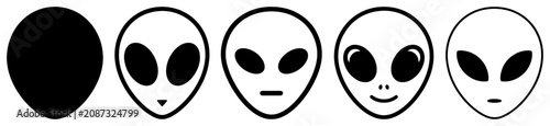 Foto Alien head icons set with different facial expressions emoji cartoon style