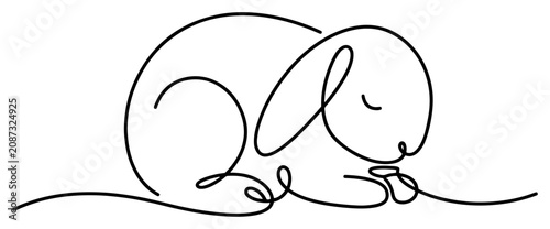 Tableau sur toile Sleeping rabbit curled up bunny with floppy ears continuous line art drawing min