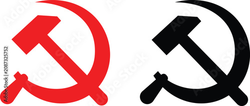 Tableau sur toile Two hammer and sickle symbols in red and black colors, isolated on a white backg
