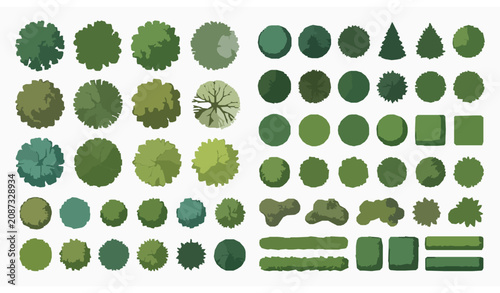 Quadro su tela Architectural top view tree canopy vector collection for landscape layout and ga