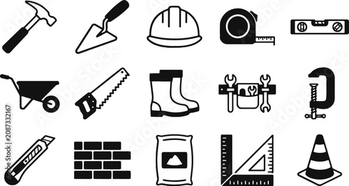 Slika na platnu Collection of construction tools and equipment icons