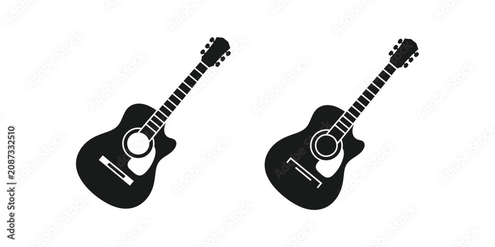 Fototapeta premium Minimalist Black Acoustic Guitar Icons Set for Music Branding and Web Design