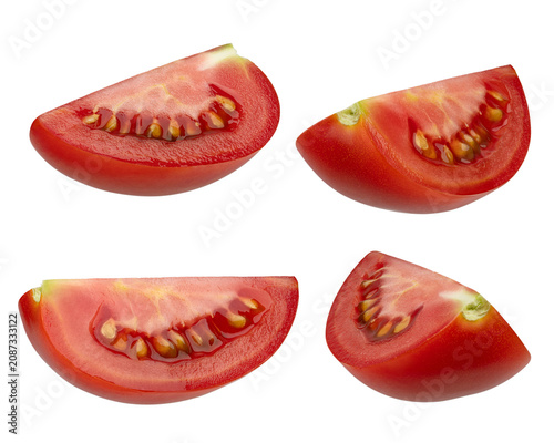 Fresh tomato slices set isolated on white background