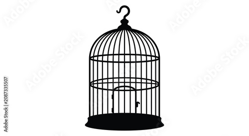 Foto Birdcage Silhouette On White Background Decorative Metal Structure
