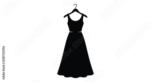 Cuadro en lienzo Long evening gown silhouette on hanger black against white background