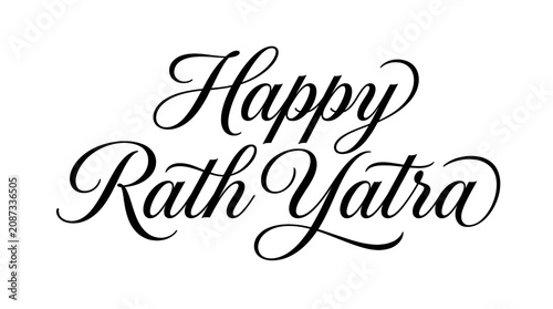 Premium luxury Happy Rath Yatra English calligraphy artwork in elegant black script isolated on white background for festival greetings and branding
