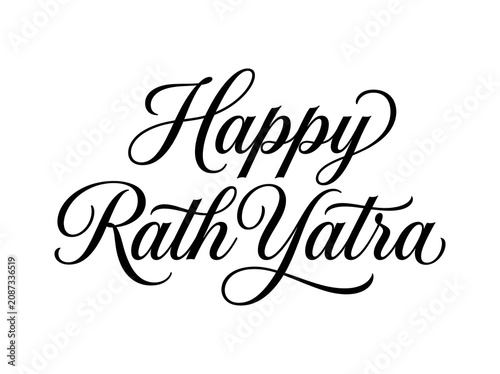 Elegant Happy Rath Yatra premium English script typography in luxury black calligraphy isolated on white background