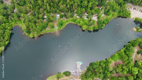 Aerial Drone View of Tyler State Park Lake, Texas – Scenic Forest and Water Landscape