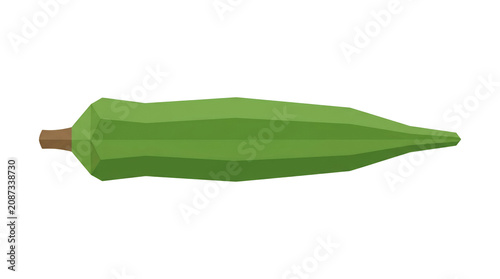 Low Poly Green Okra Pod Illustration Isolated on White Background Geometric 3D Lady Finger Vegetable Graphic Design