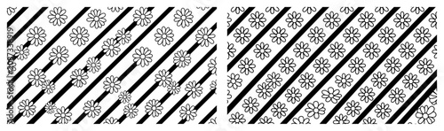 Quadro su tela Daisy flowers inside diagonal stripes feminine floral pattern in black and white
