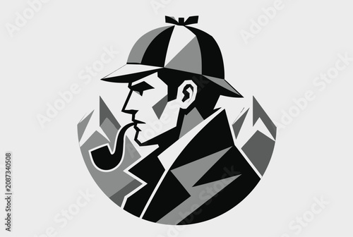 Obraz na płótnie Sherlock Holmes style detective with mountains icon.