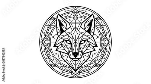 Quadro su tela Geometric Wolf Face Design Art.