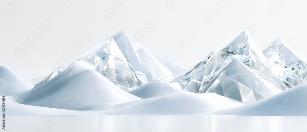 Fototapeta premium Mountains made of crystal with snow covering the ground in a bright and clear setting