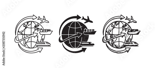 Foto Global transportation and logistics with world map and multiple transport modes