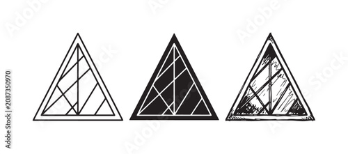 Slika na platnu Triangle with criss-cross pattern icons, featuring a geometric design in outline, solid, and hand-drawn sketch styles for abstract concepts