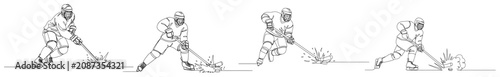 Photography Ice hockey player action sequence in minimalist continuous line drawing style