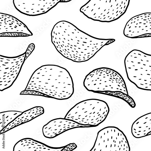 Vector seamless pattern of hand-drawn chips collection in doodle style
