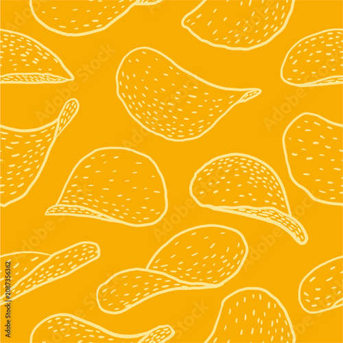 Vector seamless pattern of hand-drawn chips collection in doodle style