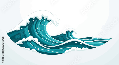 Картината върху платно Dynamic Ocean Waves Illustration with White Sea Foam