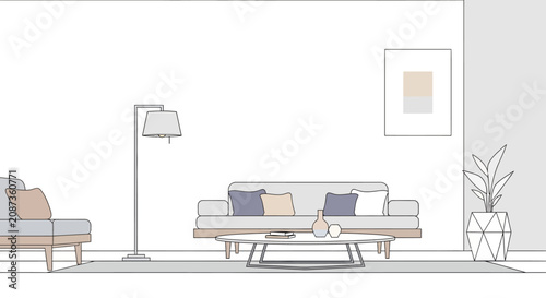 Modern minimalist living room interior with cozy furniture and elegant decor