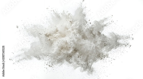 Dynamic Explosion of White Powder Particles Isolated on White Background for Abstract Motion Design and Impact