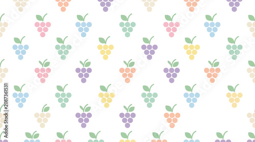 Konstfotografi Seamless Pattern of Pastel Grapes on White Background, Cute Fruit Illustration