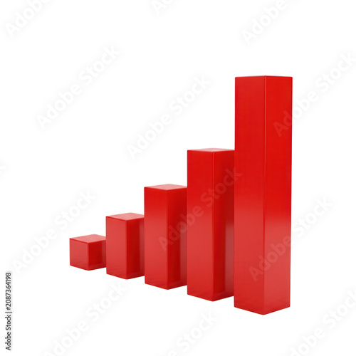 Red 3d bar graph showing growth isolated on transparent background