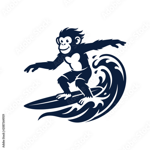 Photography Playful monkey surfing on ocean wave cartoon character vector.