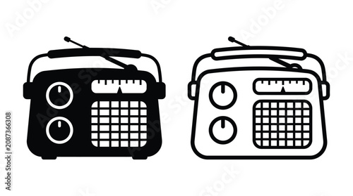 Obraz na plátně Portable transistor radio silhouette black and white graphic design