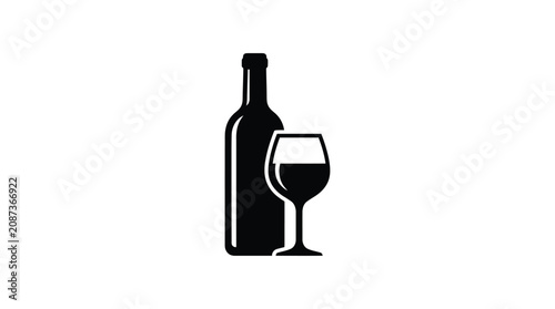 Foto Wine Bottle And Glass Silhouette Black Vector Graphic On White Background