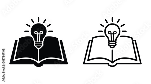 Open Book With Light Bulb Icon Black Silhouette Design