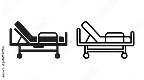Bild auf Leinwand Hospital Bed Line Art Vector Illustration On White Background