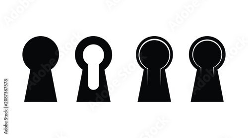 Keyhole Silhouettes On White Background Security And Privacy Concept