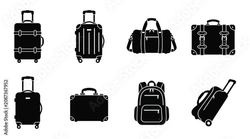 Foto Suitcases Duffel Bags And Backpacks Black Silhouette Collection On White