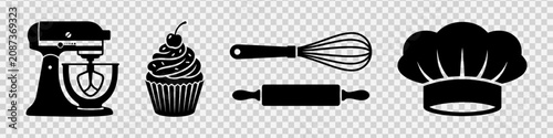 Photos Set of Kitchen Utensils and Chef Tools in Minimalist Line Art Style