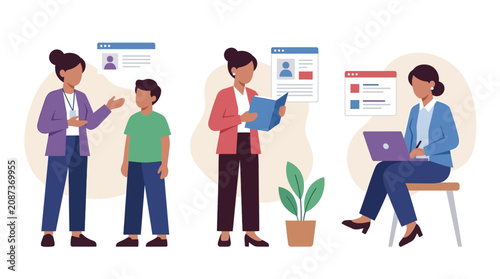 Diverse people in office setting, career development, job search, team collaboration