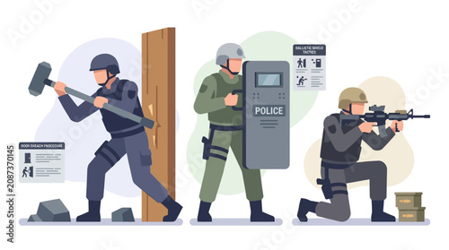 Foto SWAT Team Officers in Action: Breach, Shield, and Aiming